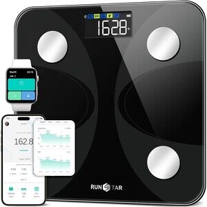 Runstar Smart Body Scale BMI Fat Black Digital Bathroom Scale W/Display APP Sync